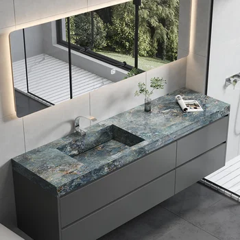 Индивидуален дизайнерски масичка за баня, каменна плоча, на един шкаф за баня, комбиниран с мивка за измиване на ръцете, модерен минималистичен