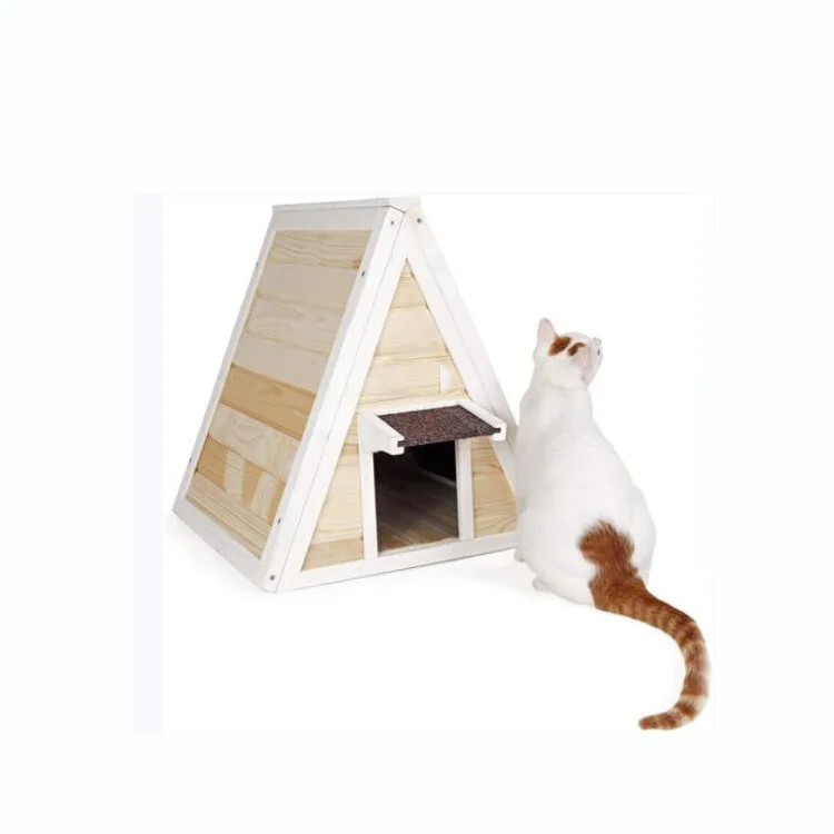 Уличен дървена къщичка за котки, клетка за домашни любимци, къщичка за зайци, треугольное котешки гнездо с эвакуационным портал за улици и помещения