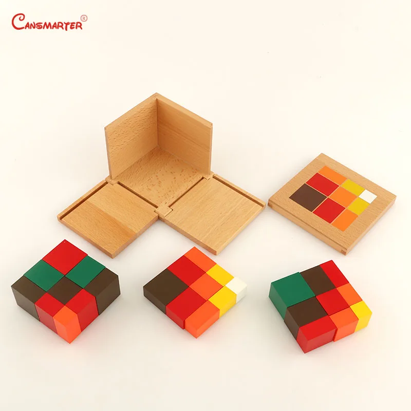 Линеен трехчленный куб Дървени играчки образователни кутии Монтесори материали за обучение на студенти Дървени блокове детски математически играчки за деца
