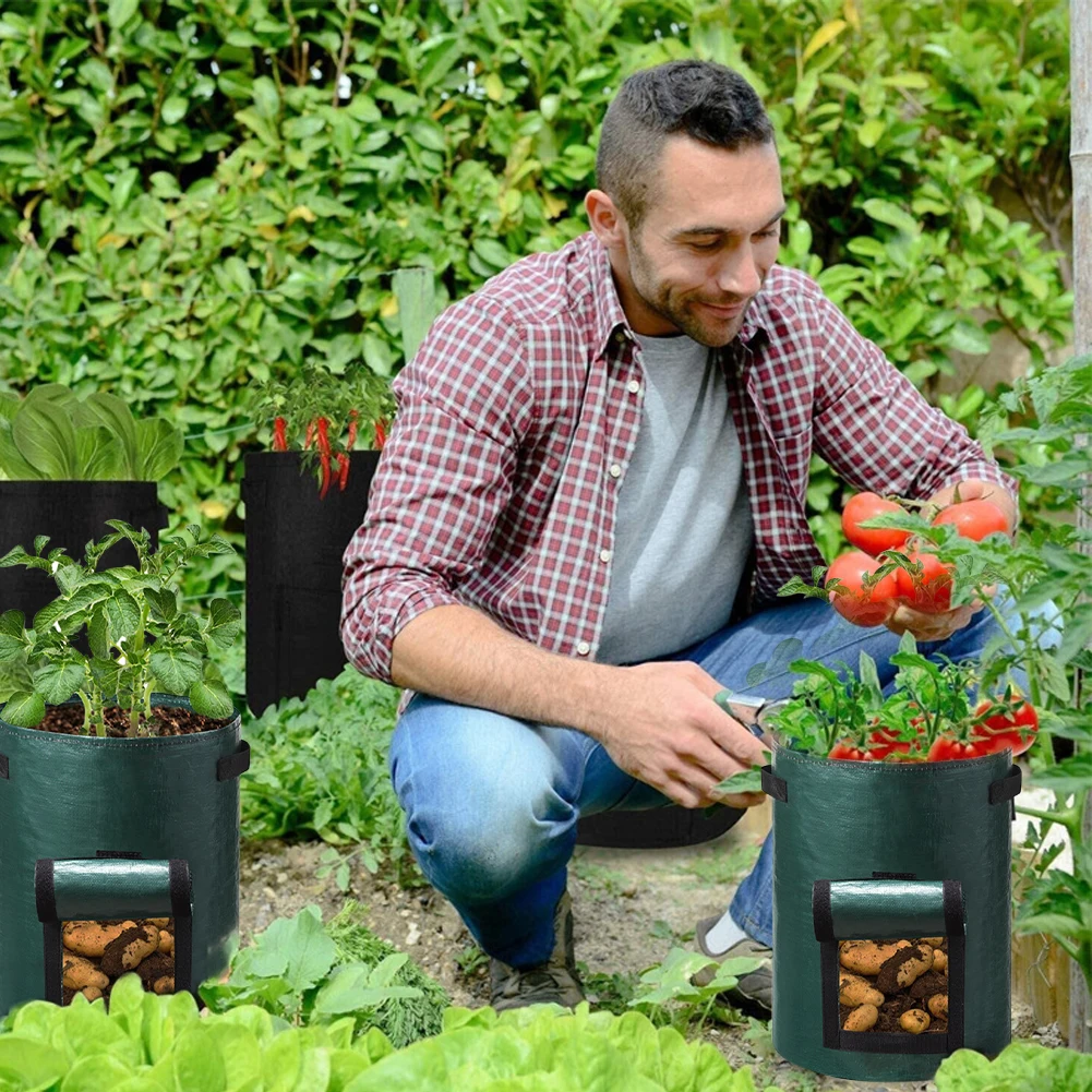 GardenTool Чанта За отглеждане на Картофи PE Торби за Отглеждане на Зеленчуци с Дръжка Сгъсти Чанта За Отглеждане на Зеленчуков Лук Чанта За Растенията на Открито Градински Гърне