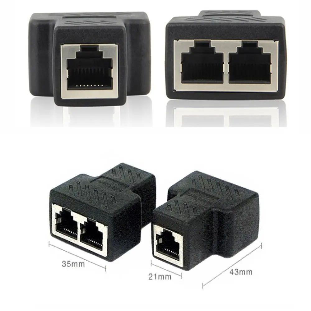 2 бр. адаптер-сплитер RJ-45 1 до 2 с две гнезда USB порт, RJ-45, удължител 8P8C, мрежов интерфейс Ethernet конектор