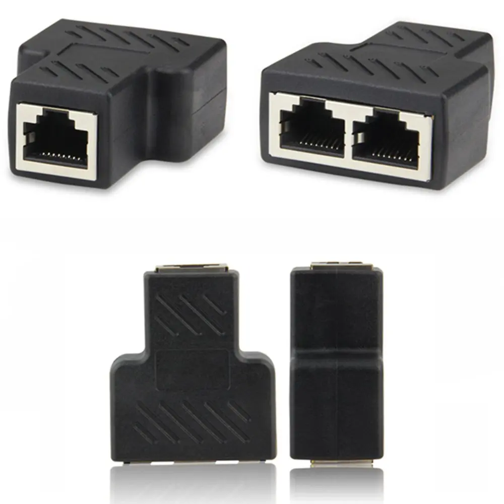2 бр. адаптер-сплитер RJ-45 1 до 2 с две гнезда USB порт, RJ-45, удължител 8P8C, мрежов интерфейс Ethernet конектор