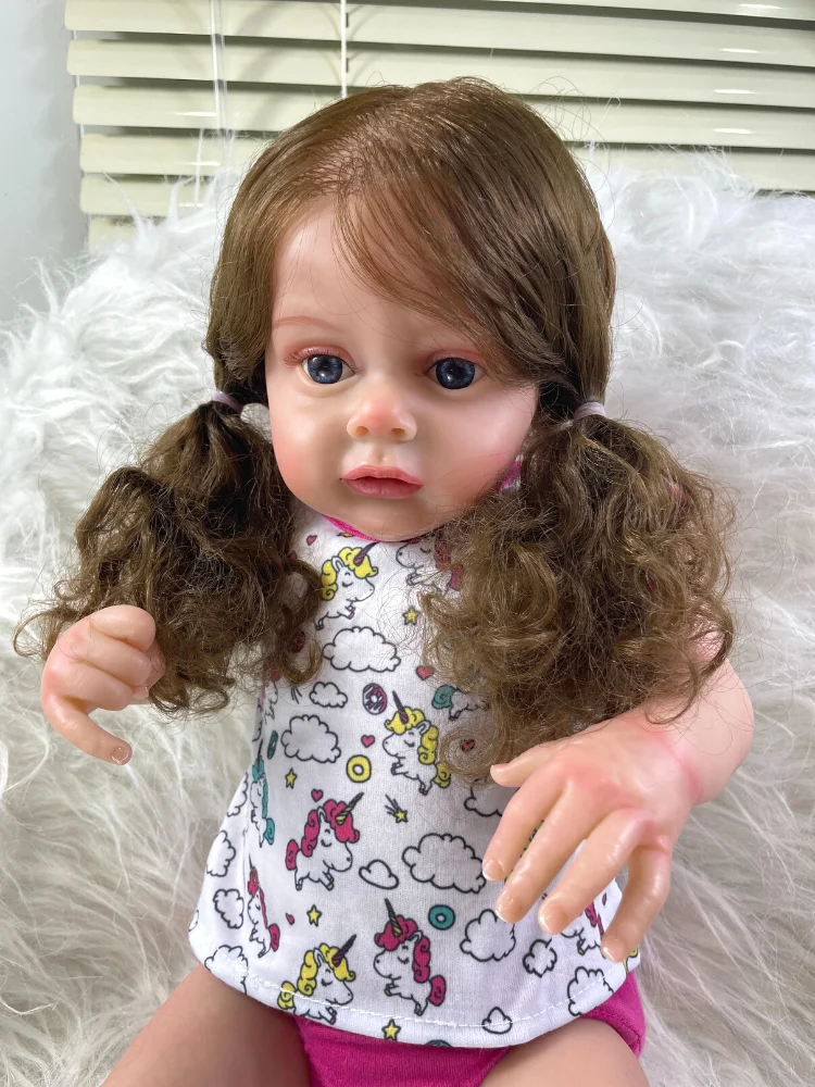 50 см готова кукла Реборн Chloe 3D Кожа ръчни корени кестенява коса Неутрален силикон винил плат Тялото на кукла принцеса