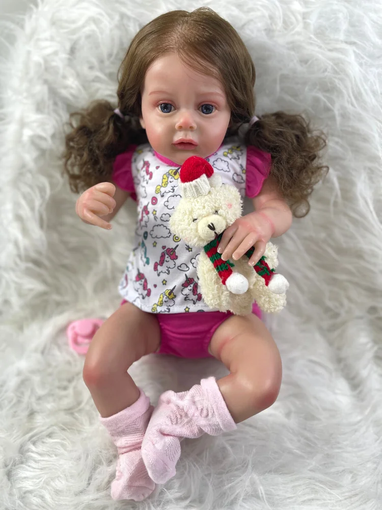 50 см готова кукла Реборн Chloe 3D Кожа ръчни корени кестенява коса Неутрален силикон винил плат Тялото на кукла принцеса
