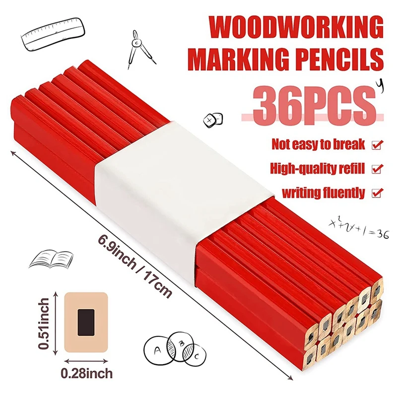 180 Броя 7-инчови строителни Молив моливи от масивно дърво, осмоъгълен плоски дърводелски моливи Маркиране на дървен материал