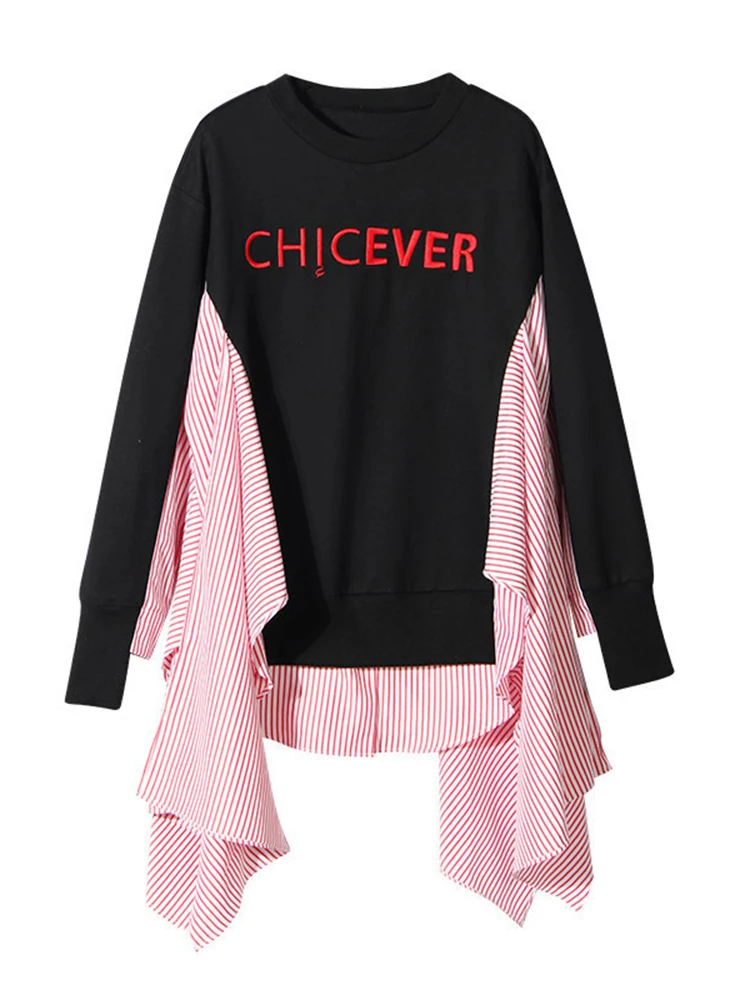 Пуловер CHICEVER, hoody за жените с кръгло деколте и дълъг ръкав в стил мозайка, хит на продажбите, градинска дрехи на райета, блузи, дамски 2022
