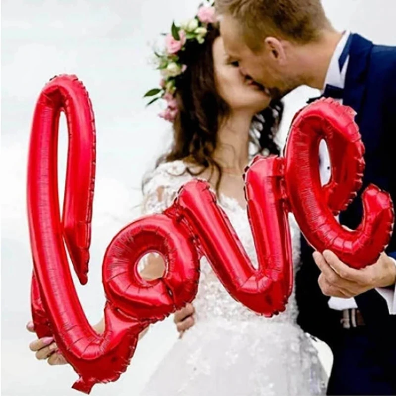Червен балон от фолио с любовни писмо, романтична сватба, Св. Валентин, балон във формата на сърце, декор за юбилей, за рожден Ден, подарък за Свети Валентин