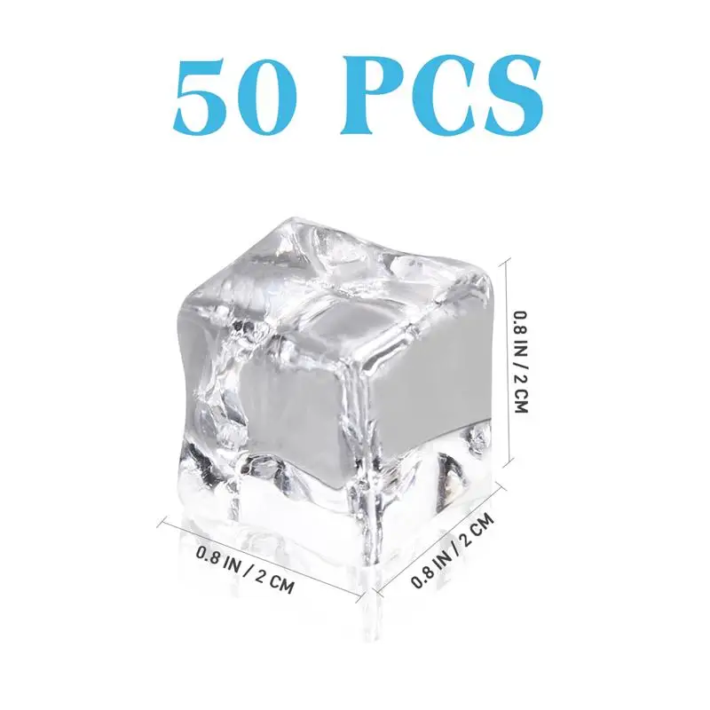 50шт Кубчета лед квадратна форма, със стъклен блясък 20 мм, фалшиви изкуствени акрилни кубчета лед, кристално чист подпори за фотография, интериор