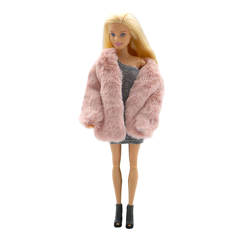 1 Комплект, мека меховое палто с дълъг ръкав, потници, рокля, зимна топла и ежедневни дрехи, аксесоари, дрехи за Барби